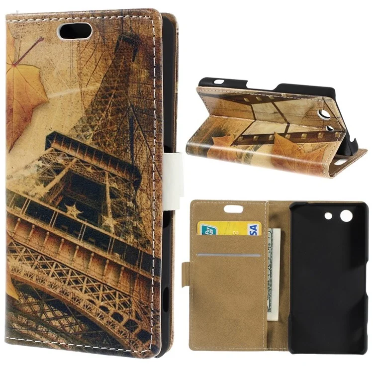 Eiffel Tower & Maple Leaves for Sony Xperia Z3 Compact D5803 Magnetic Leather Stand Case