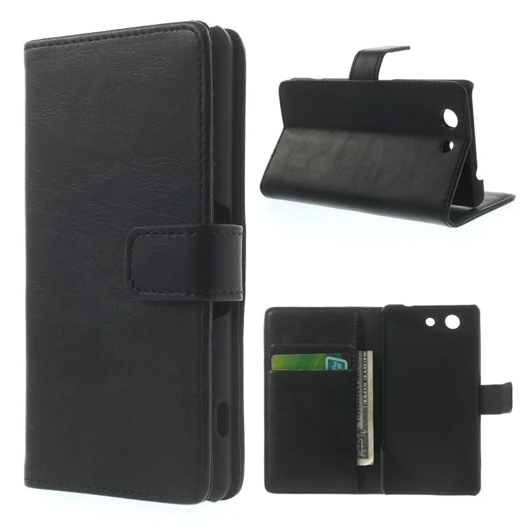 Retro Style Texture Wallet Leather Stand Cover for Sony Xperia Z3 Compact D5803 M55w - Black