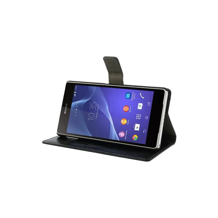 Crazy Horse for Sony Xperia Z2 D6502 D6503 D6543 Flip Leather Card Holder Case - Black