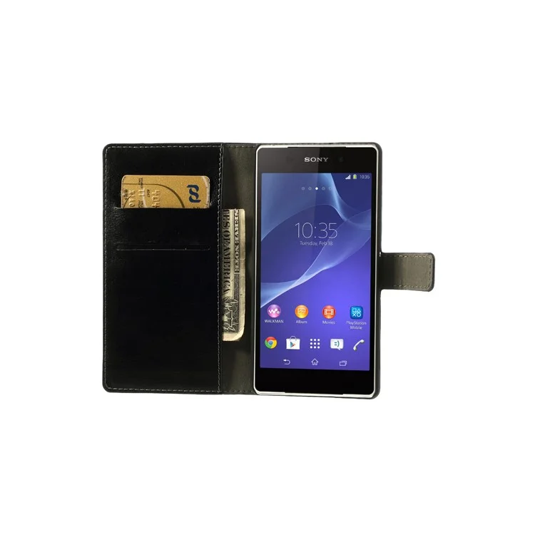 Crazy Horse for Sony Xperia Z2 D6502 D6503 D6543 Flip Leather Card Holder Case - Black
