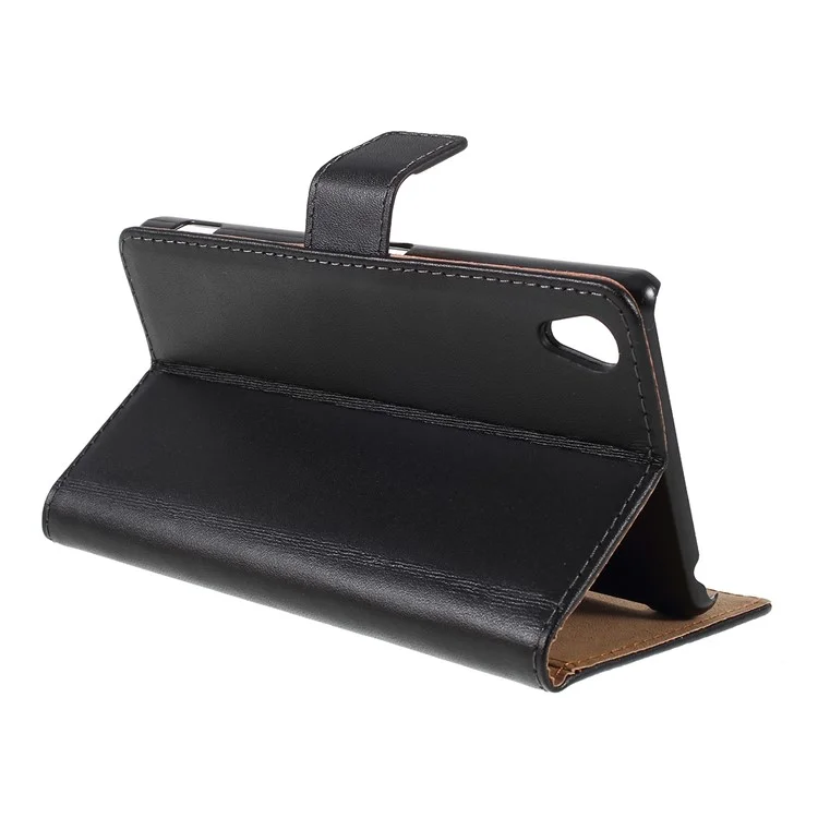 Genuine Split Leather Flip Case for Sony Xperia Z2 D6502 D6503 D6543 w/ Stand - Black