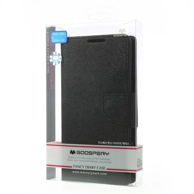 Mercury Fancy Diary Leather Wallet Stand Case for Sony Xperia Z2 D6502 D6503 D6543 - Black
