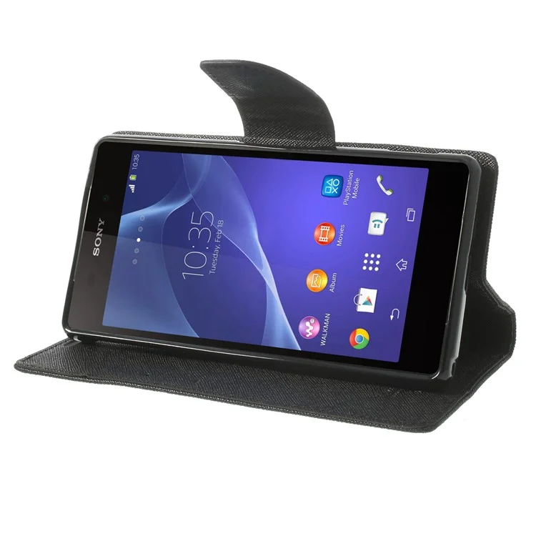 Mercury Fancy Diary Leather Wallet Stand Case for Sony Xperia Z2 D6502 D6503 D6543 - Black