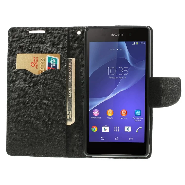 Mercury Fancy Diary Leather Wallet Stand Case for Sony Xperia Z2 D6502 D6503 D6543 - Black