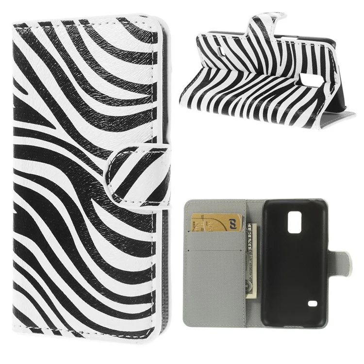 Zebra Stripes Leather Wallet Case w/ Stand for Samsung Galaxy S5 mini SM-G800