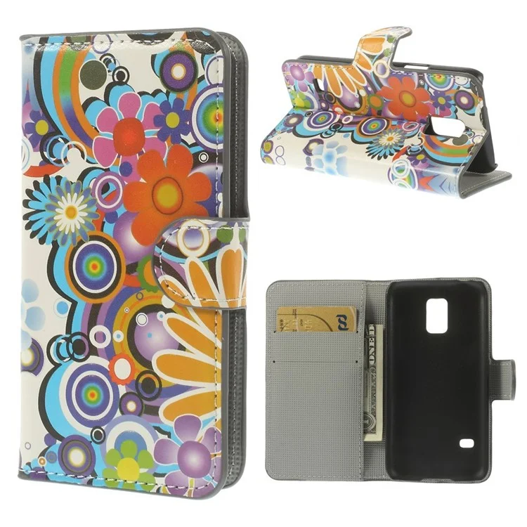 Colorized Flowers Wallet Leather Stand Case for Samsung Galaxy S5 mini SM-G800