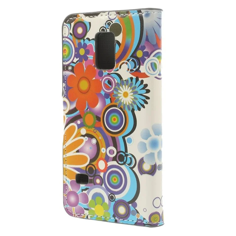 Colorized Flowers Wallet Leather Stand Case for Samsung Galaxy S5 mini SM-G800