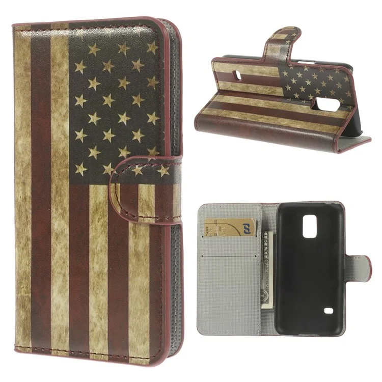 Retro USA American Flag Leather Magnetic Case w/ Card Slots for Samsung Galaxy S5 mini SM-G800