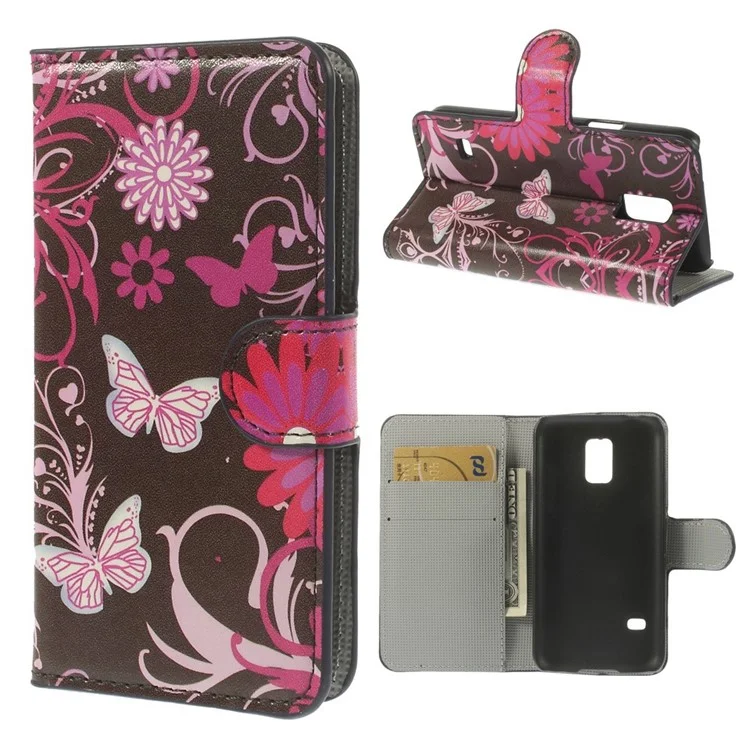 Butterfly Flowers Wallet Leather Magnetic Case w/ Stand for Samsung Galaxy S5 mini SM-G800