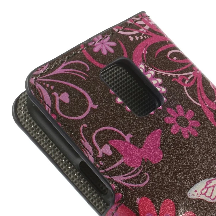 Butterfly Flowers Wallet Leather Magnetic Case w/ Stand for Samsung Galaxy S5 mini SM-G800