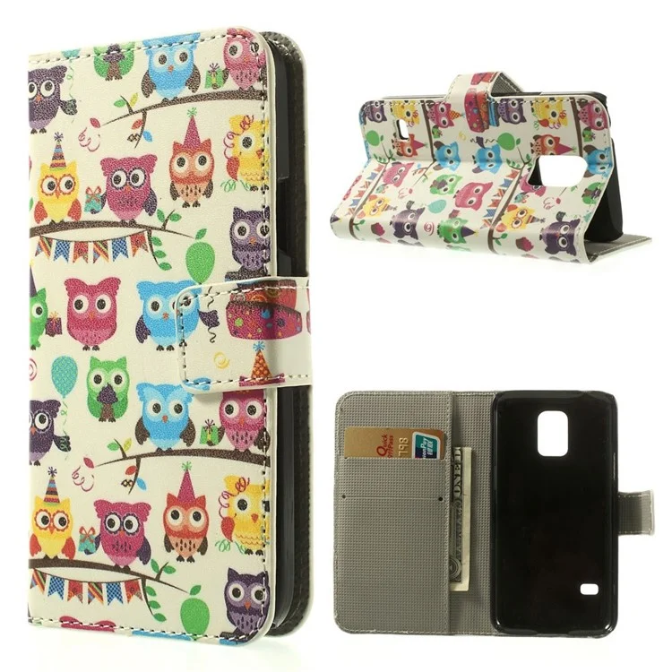 For Samsung Galaxy S5 mini SM-G800 Wallet Leather Stand Shell - Multiple Owls Pattern