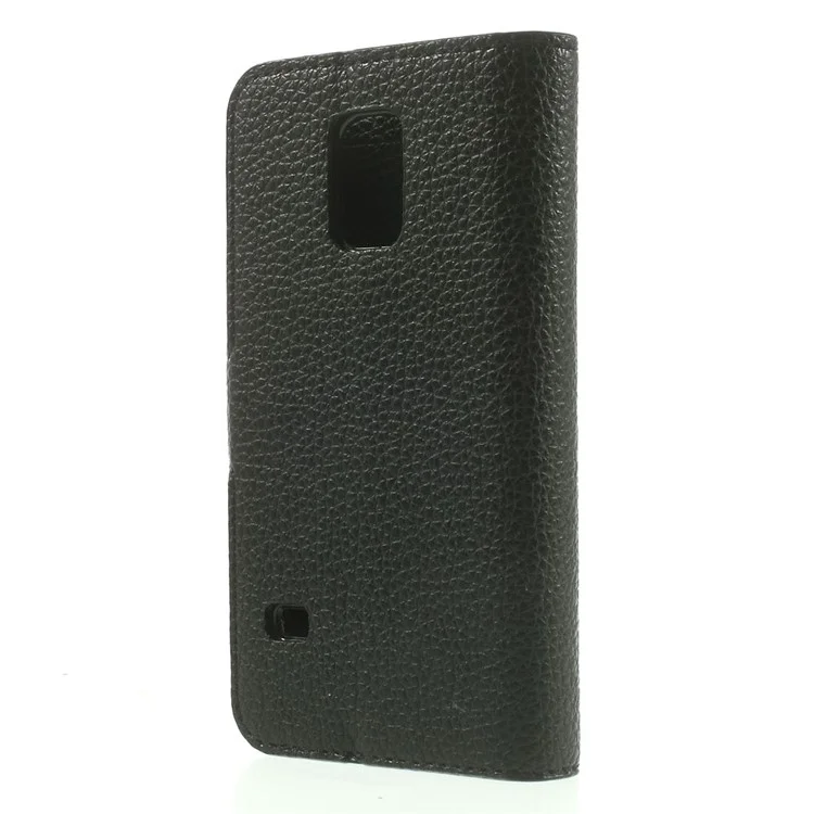 For Samsung Galaxy S5 mini SM-G800 Litchi Texture Leather Wallet Case w/ Stand - Black