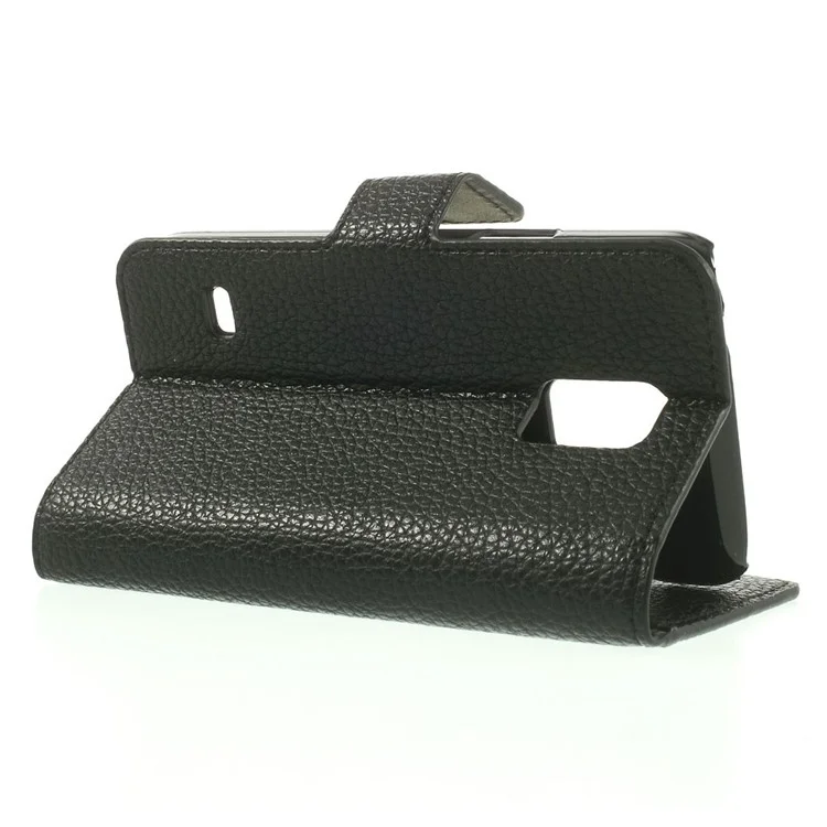 For Samsung Galaxy S5 mini SM-G800 Litchi Texture Leather Wallet Case w/ Stand - Black
