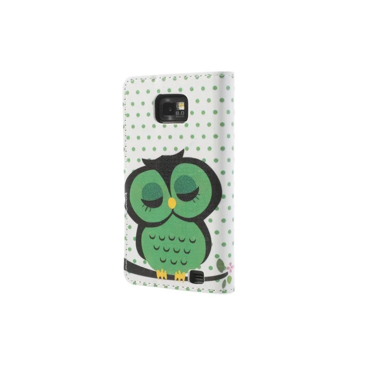 Cute Green Sleeping Owl Wallet Leather Cover Stand for Samsung I9100 Galaxy S II