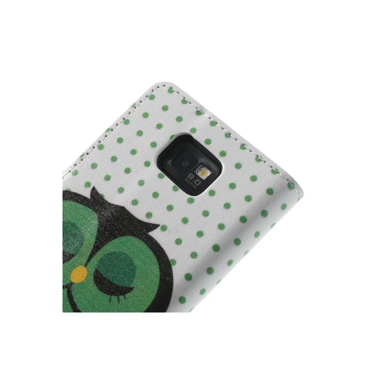 Cute Green Sleeping Owl Wallet Leather Cover Stand for Samsung I9100 Galaxy S II