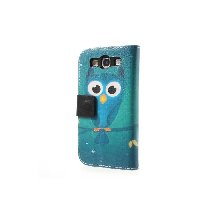 Blue Owl Pattern Card Wallet Leather Case Stand for Samsung Galaxy S3 I9300