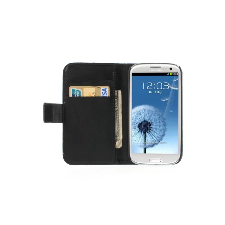 Blue Owl Pattern Card Wallet Leather Case Stand for Samsung Galaxy S3 I9300