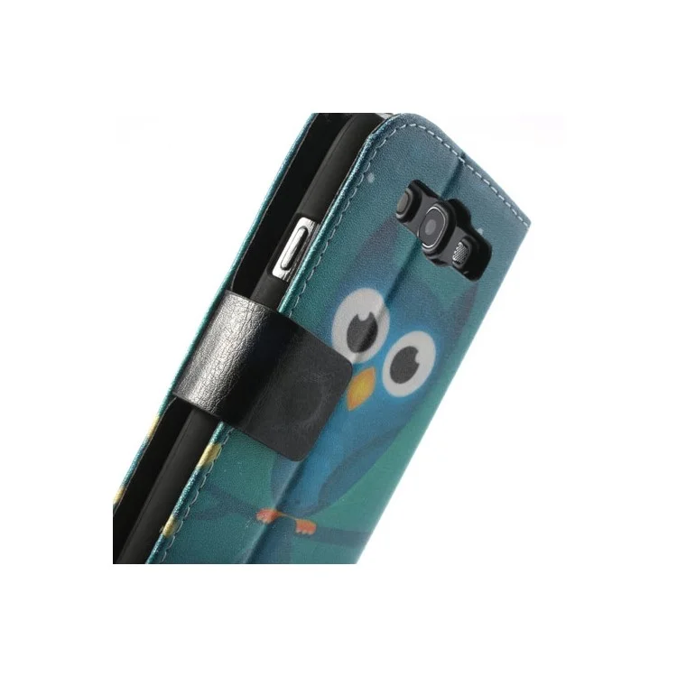 Blue Owl Pattern Card Wallet Leather Case Stand for Samsung Galaxy S3 I9300