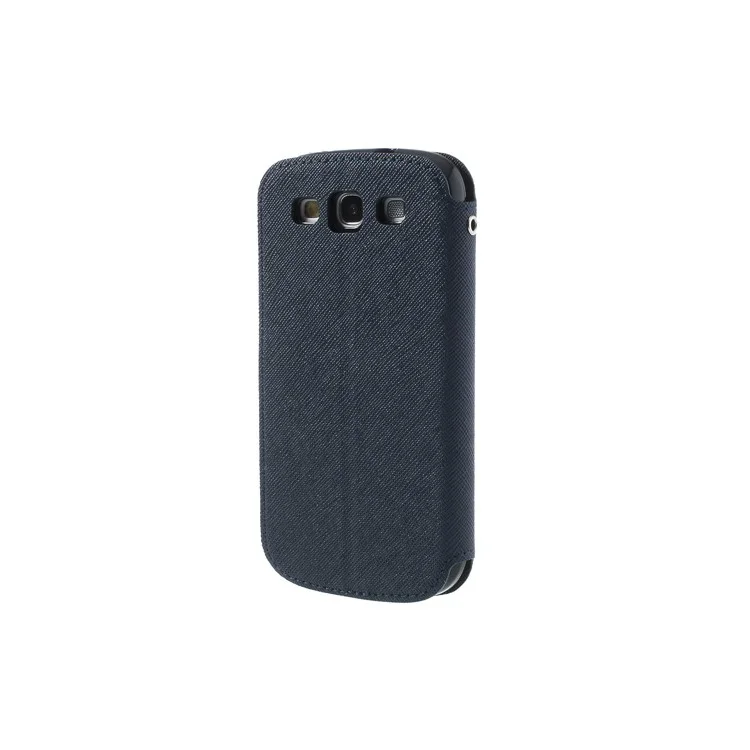 Roar Korea Fancy Diary for Samsung Galaxy S3 I9300 Magnetic Leather Wallet Case Stand w/ View Window - Black / Dark Blue