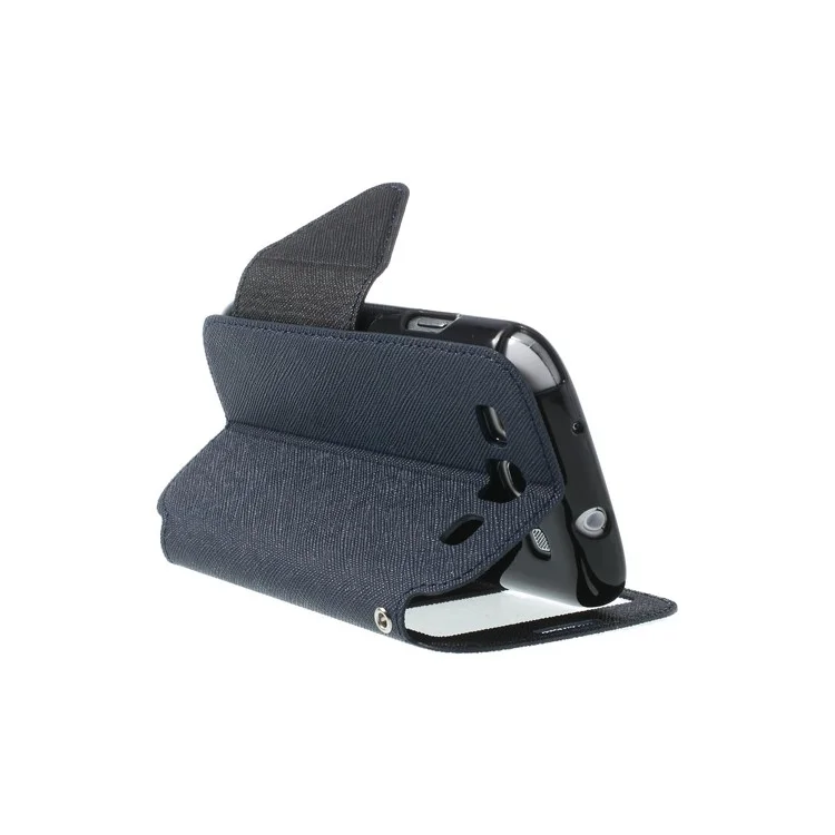 Roar Korea Fancy Diary for Samsung Galaxy S3 I9300 Magnetic Leather Wallet Case Stand w/ View Window - Black / Dark Blue