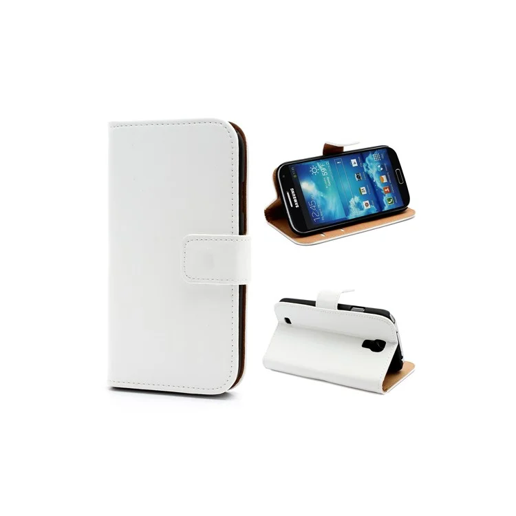 Genuine Split Leather Diary Case w/ Stand for Samsung Galaxy S IV S4 i9500 i9505 - White