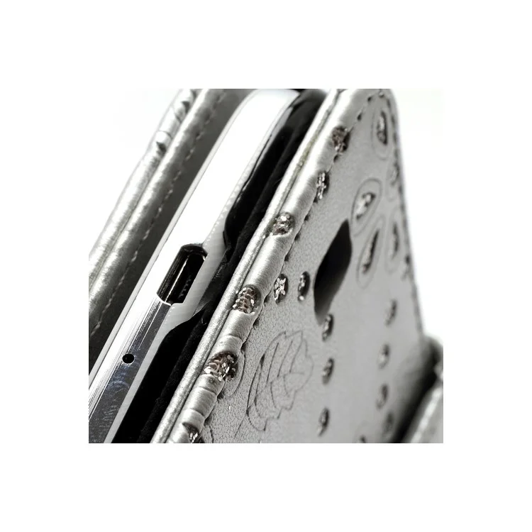 Glittery Powder Floral Leather Wallet Case Cover for Samsung Galaxy S IV 4 i9500 i9505 - Silver