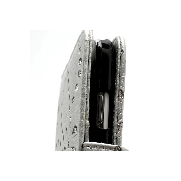Glittery Powder Floral Leather Wallet Case Cover for Samsung Galaxy S IV 4 i9500 i9505 - Silver