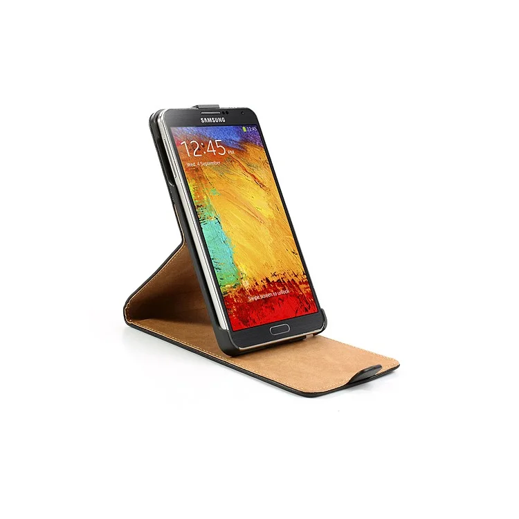 Genuine Split Leather Vertical Flip Case for Samsung Galaxy Note 3 N9005 N9002 N9000 - Black