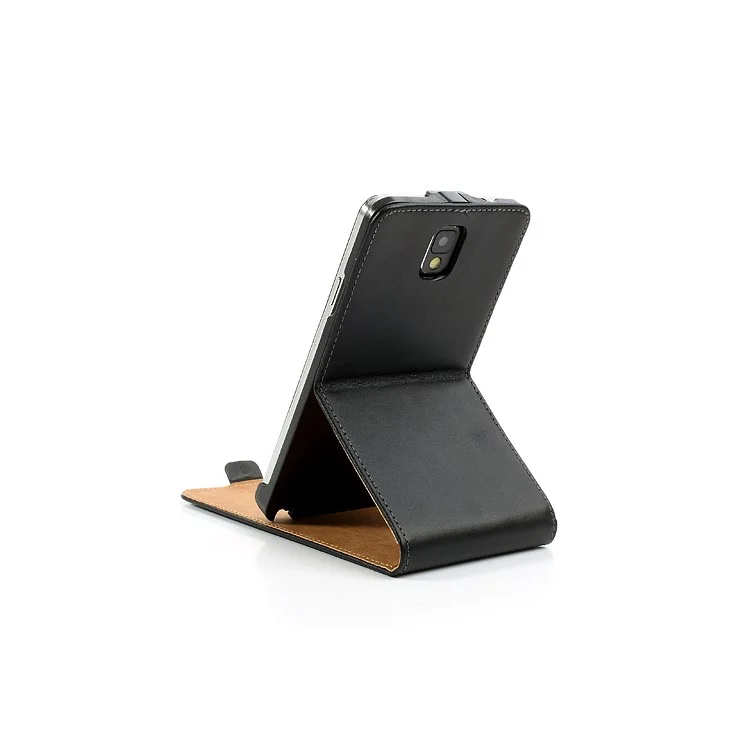 Genuine Split Leather Vertical Flip Case for Samsung Galaxy Note 3 N9005 N9002 N9000 - Black