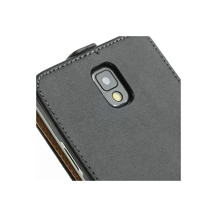 Genuine Split Leather Vertical Flip Case for Samsung Galaxy Note 3 N9005 N9002 N9000 - Black