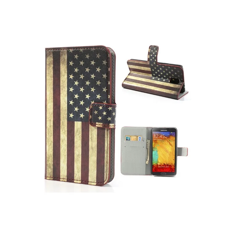 Vintage USA National Flag for Samsung Galaxy Note 3 N9000 N9002 Wallet Leather Cover