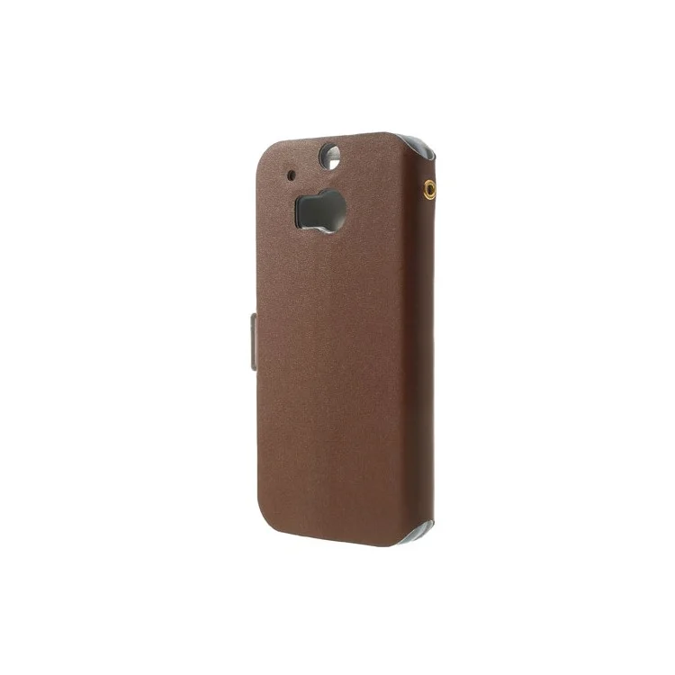 Brown Doormoon Genuine Leather Card Holder Case for HTC One M8 w/ Stand