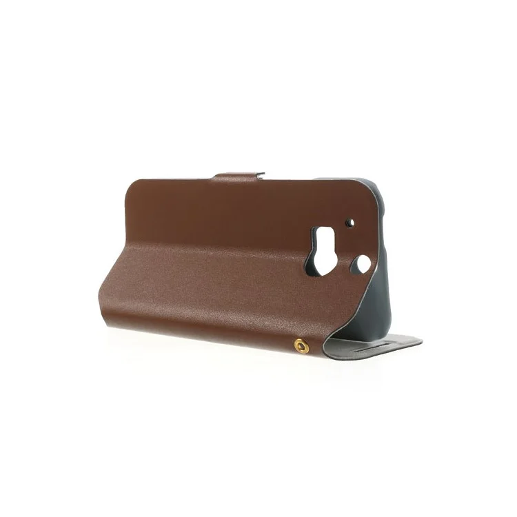 Brown Doormoon Genuine Leather Card Holder Case for HTC One M8 w/ Stand