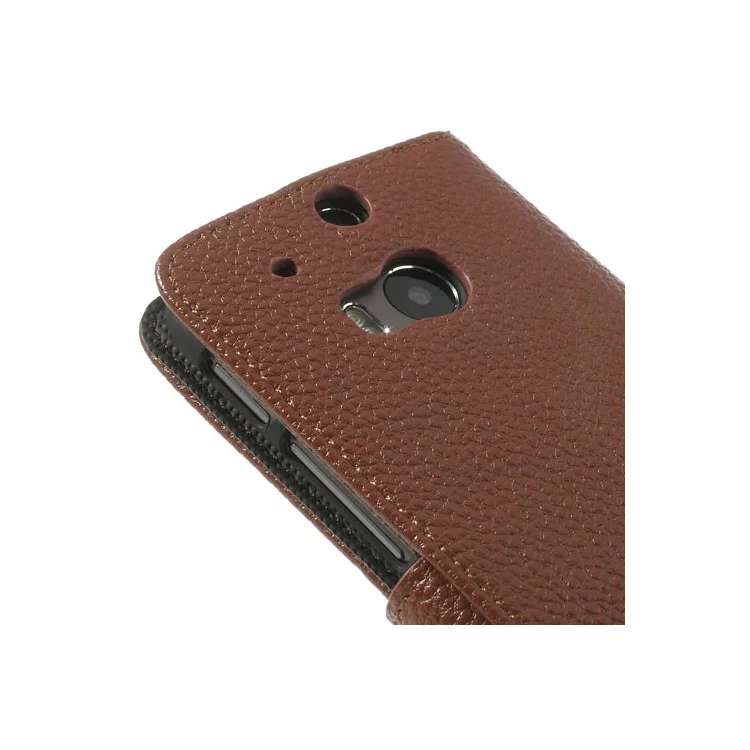 Brown for HTC One M8 Litchi Leather Card Slots Stand Cover