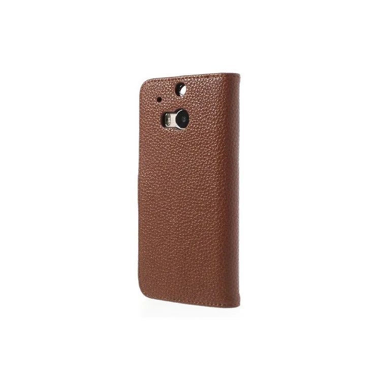 Brown for HTC One M8 Litchi Leather Card Slots Stand Cover