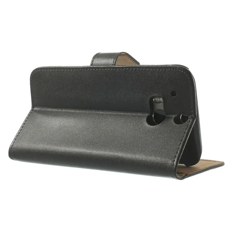 Genuine Split Leather Skin Wallet Case for HTC One M8 w/ Stand