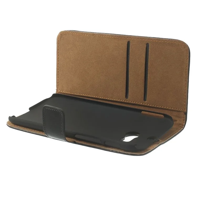 Genuine Split Leather Skin Wallet Case for HTC One M8 w/ Stand