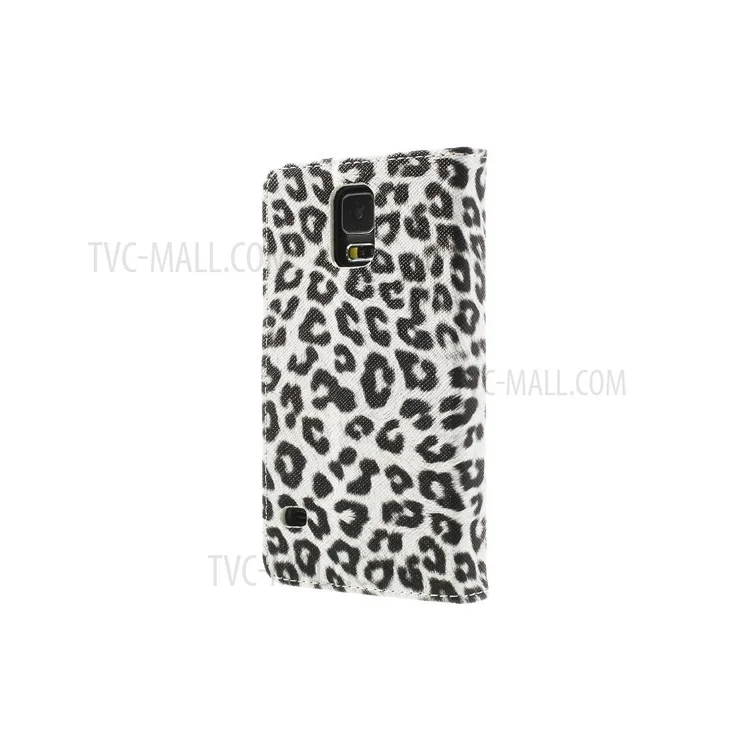 White Leopard Print Leather Wallet Case for Samsung Galaxy S5 G900 G900F G900A G900T G900V