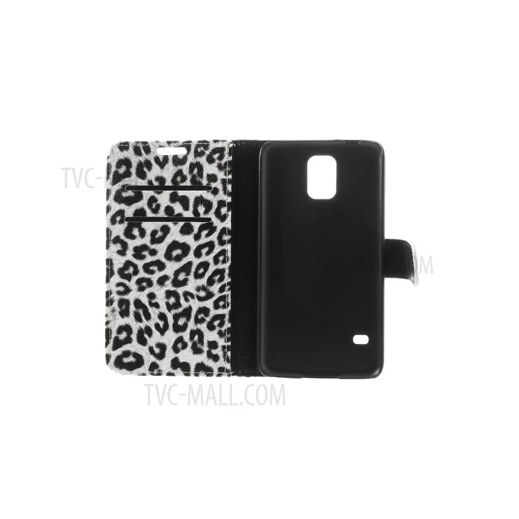 White Leopard Print Leather Wallet Case for Samsung Galaxy S5 G900 G900F G900A G900T G900V