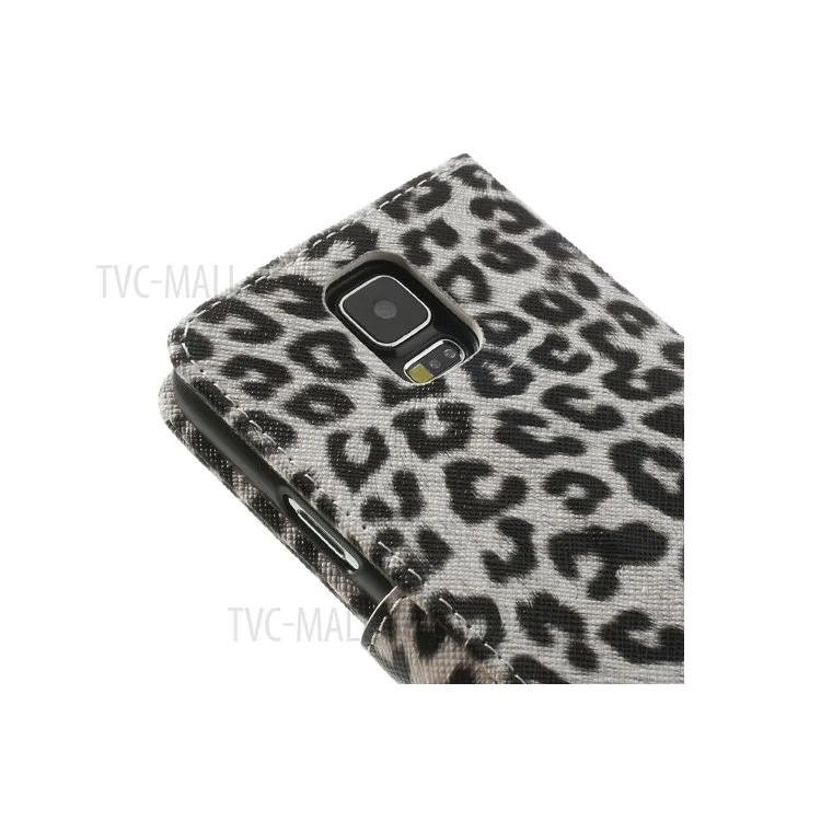 White Leopard Print Leather Wallet Case for Samsung Galaxy S5 G900 G900F G900A G900T G900V