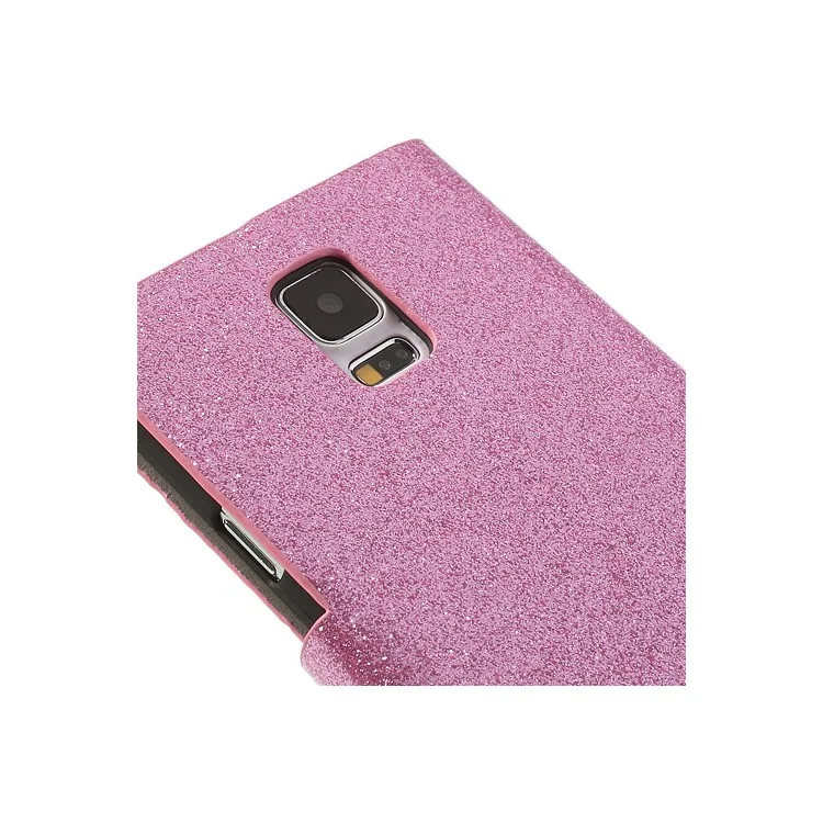 Pink Glitter Powder Wallet Leather Cover for Samsung Galaxy S5 G900 G900A w/ Diamante Magnetic Flap & Stand