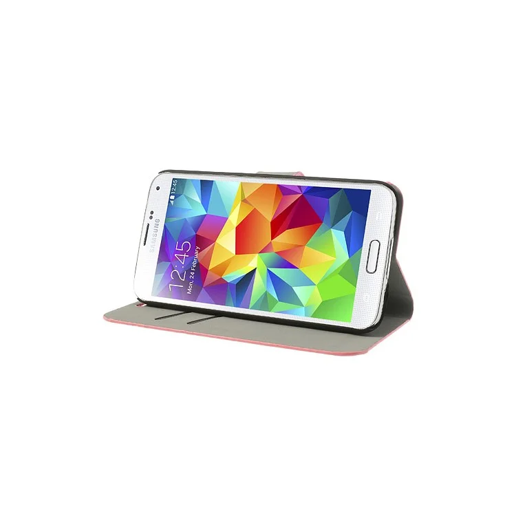 Pink Glitter Powder Wallet Leather Cover for Samsung Galaxy S5 G900 G900A w/ Diamante Magnetic Flap & Stand