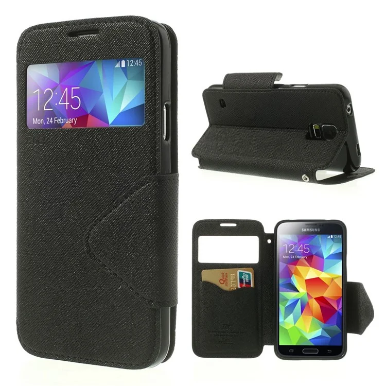 Roar Korea Fancy Diary View Window Magnetic Leather Case for Samsung Galaxy S5 G900 - Black