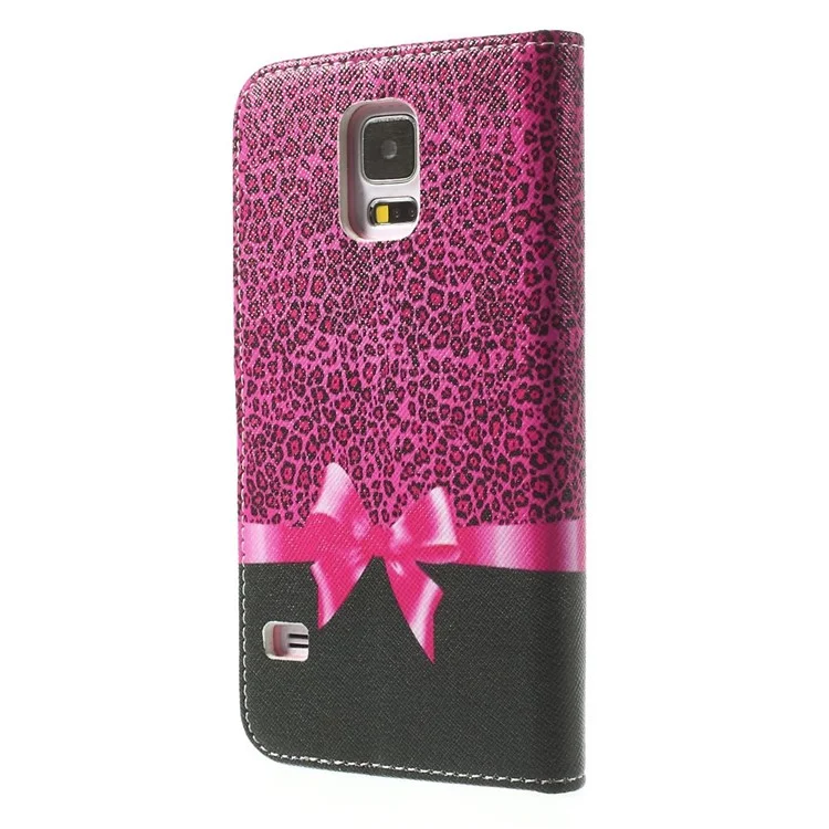 Leopard & Bowknot Wallet Leather Stand Case for Samsung Galaxy S5 G900