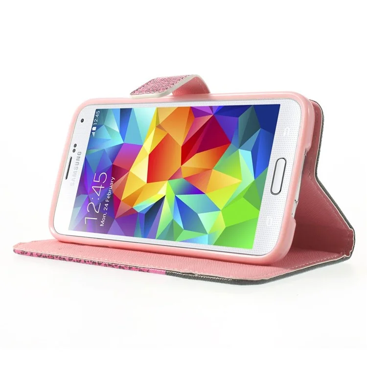 Leopard & Bowknot Wallet Leather Stand Case for Samsung Galaxy S5 G900