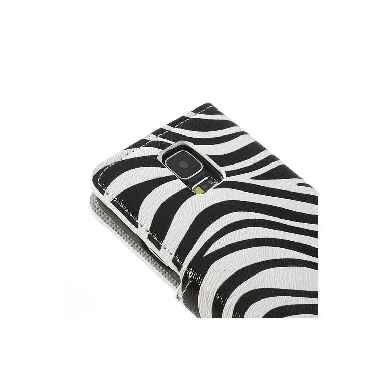 Zebra Design Leather Wallet Case Cover for Samsung Galaxy S5 G900 w/ Stand