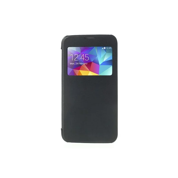 View Window Leather Cover + PC Back Folio Case for Samsung Galaxy S5 G900 - Black