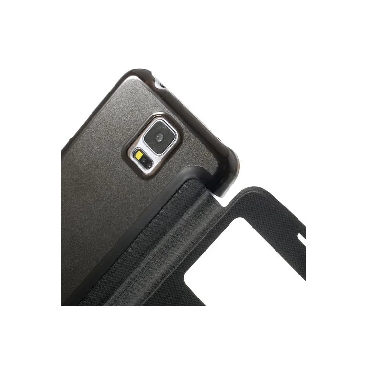 View Window Leather Cover + PC Back Folio Case for Samsung Galaxy S5 G900 - Black