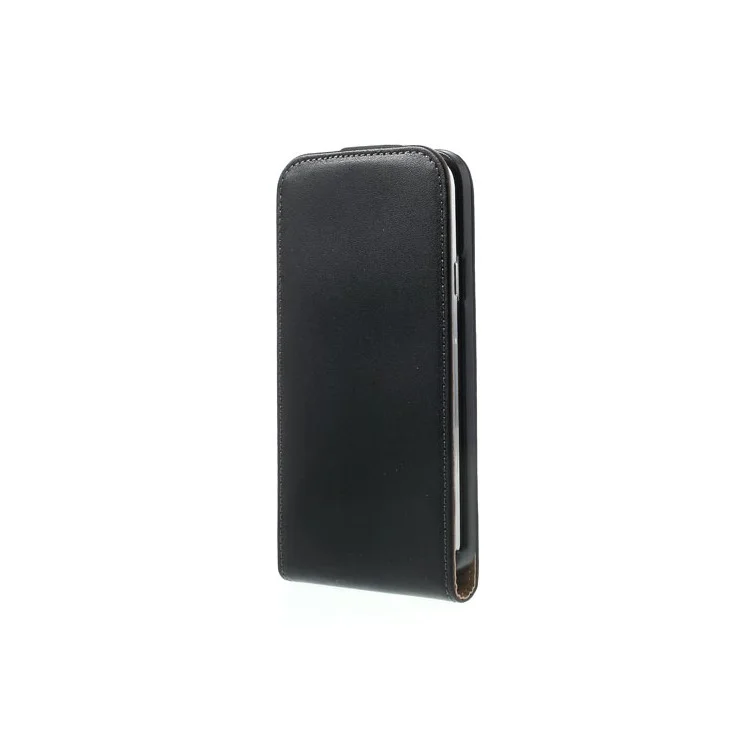 Black Genuine Split Leather Vertical Flip Case for Samsung Galaxy S5 G900