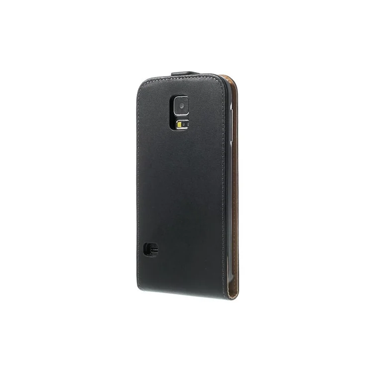 Black Genuine Split Leather Vertical Flip Case for Samsung Galaxy S5 G900